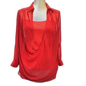 Miss Me MM Couture Red Sheer Tunic Blouse Medium 3/4 Sleeve Layered Top